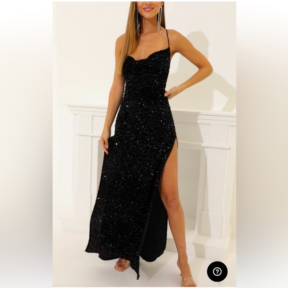 Lucy in the Sky - Lissy Sequin Double Slit Maxi Dress - Black